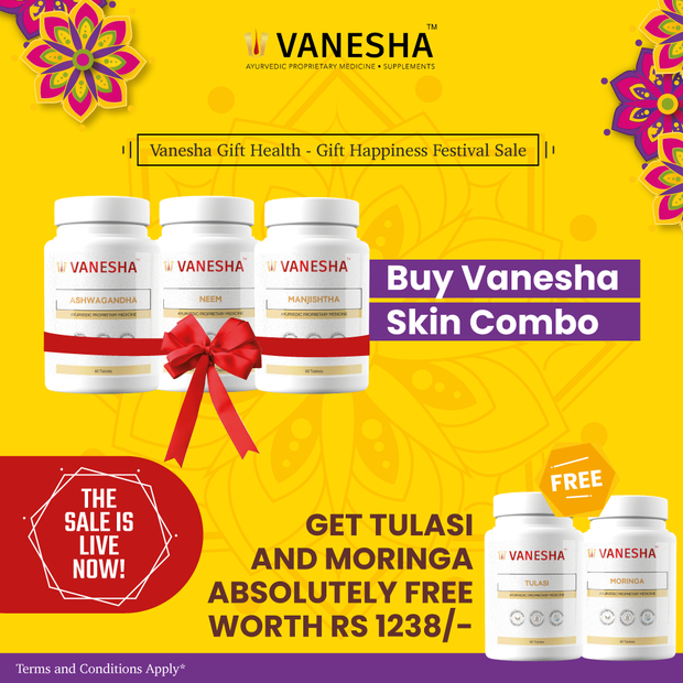 Vanesha Skin Combo (Ashwagandha + Neem + Manjistha) + Get Vanesha Tulasi & Moringa Free